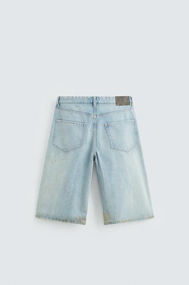 Zara VINTAGE EFFECT BAGGY FIT DENIM SHORTS - Light blue