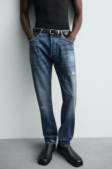 RIPPED SLIM FIT JEANS - Mid-blue by Zara - Image 4