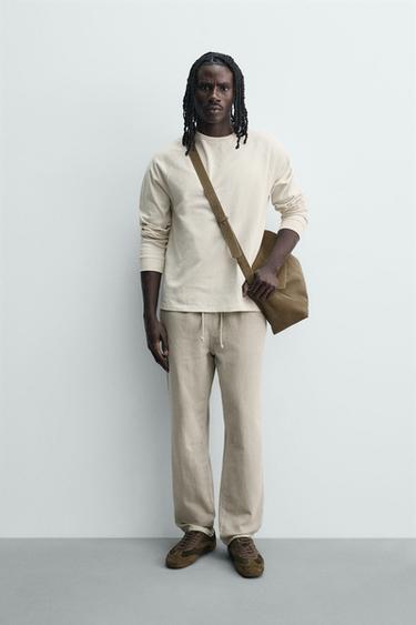 COTTON/LINEN STRAIGHT-LEG TROUSERS - Light grey by Zara