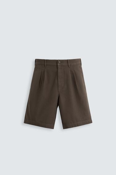 Zara REGULAR FIT PLEATED SHORTS - Brown