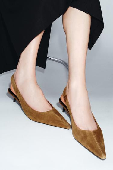 SPLIT SUEDE SLINGBACK SHOES - Brown by Zara - Image 1