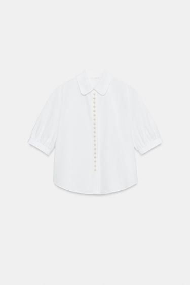 CHEMISE MANCHES COURTES À PERLES - Blanc de Zara - Image 5