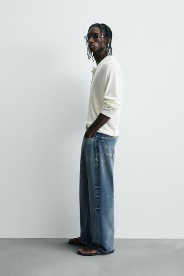 LOOSE FIT SPLATTER JEANS - Light blue by Zara - Image 3