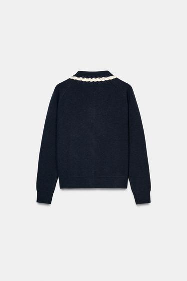 CARDIGAN WITH PETER PAN COLLAR - Navy blue by Zara - Image 4