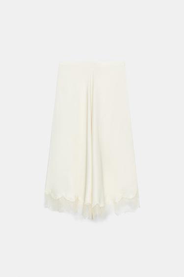 Zara SATIN EFFECT LACE SKIRT ZW COLLECTION - Vanilla