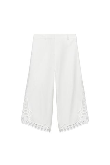 PANTALON BRODÉ ZW COLLECTION - Blanc cassé de Zara