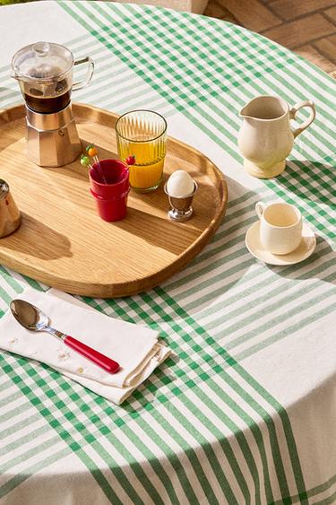 OBRUS Z BAWEŁNY BARWIONEJ W KRATKĘ - Zielony Zara