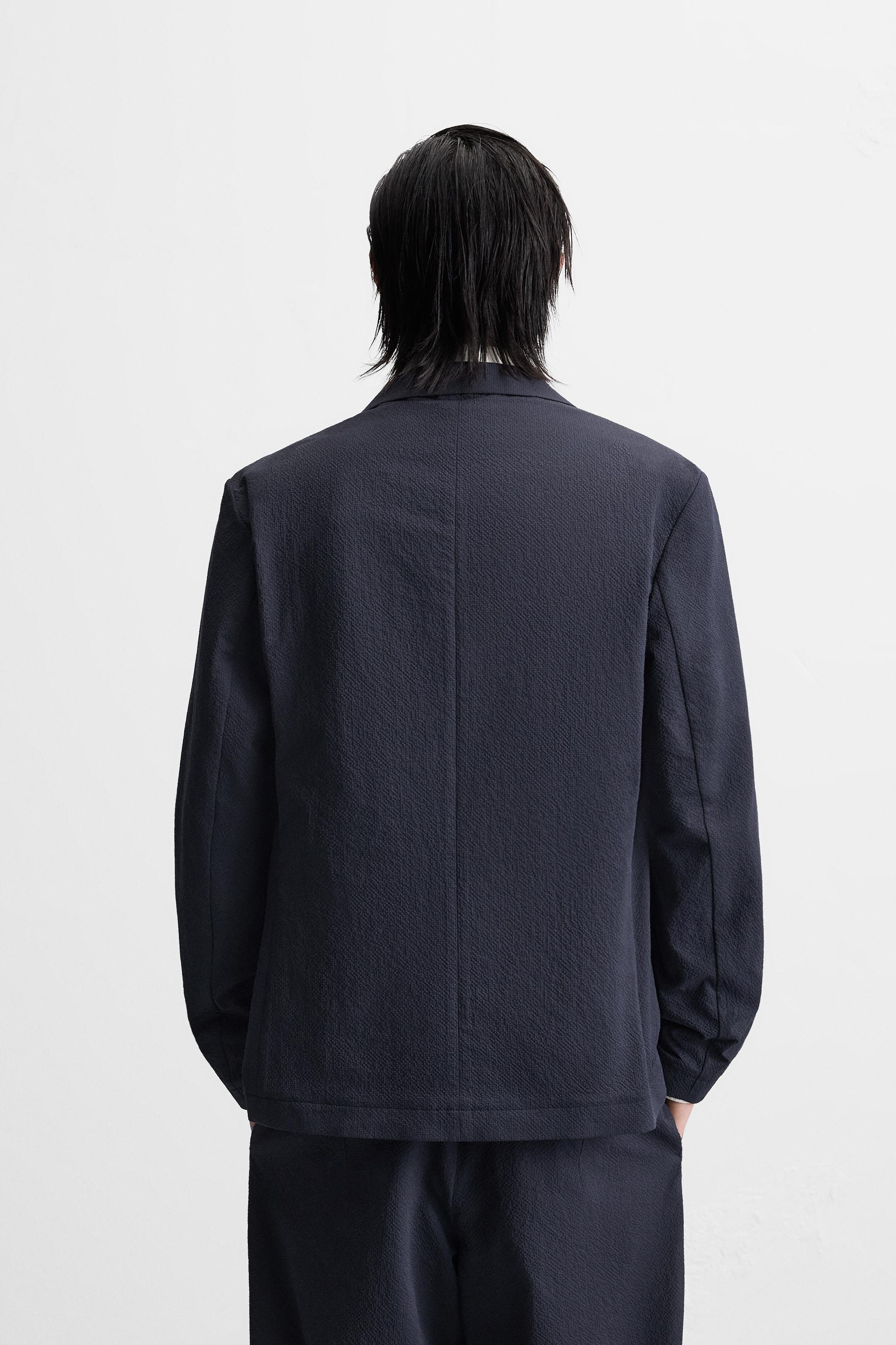 ザラZARA 希少サイズ　シアサッカーセットアップスーツ　ネイビー ZARA - ZARA シアサッカー セットアップの通販 by わいとも's