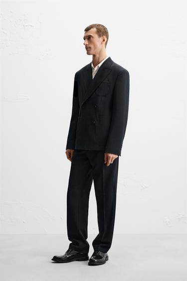 VESTE DE COSTUME CROISÉE 100 % LAINE - Bleu marine foncé de Zara - Image 3