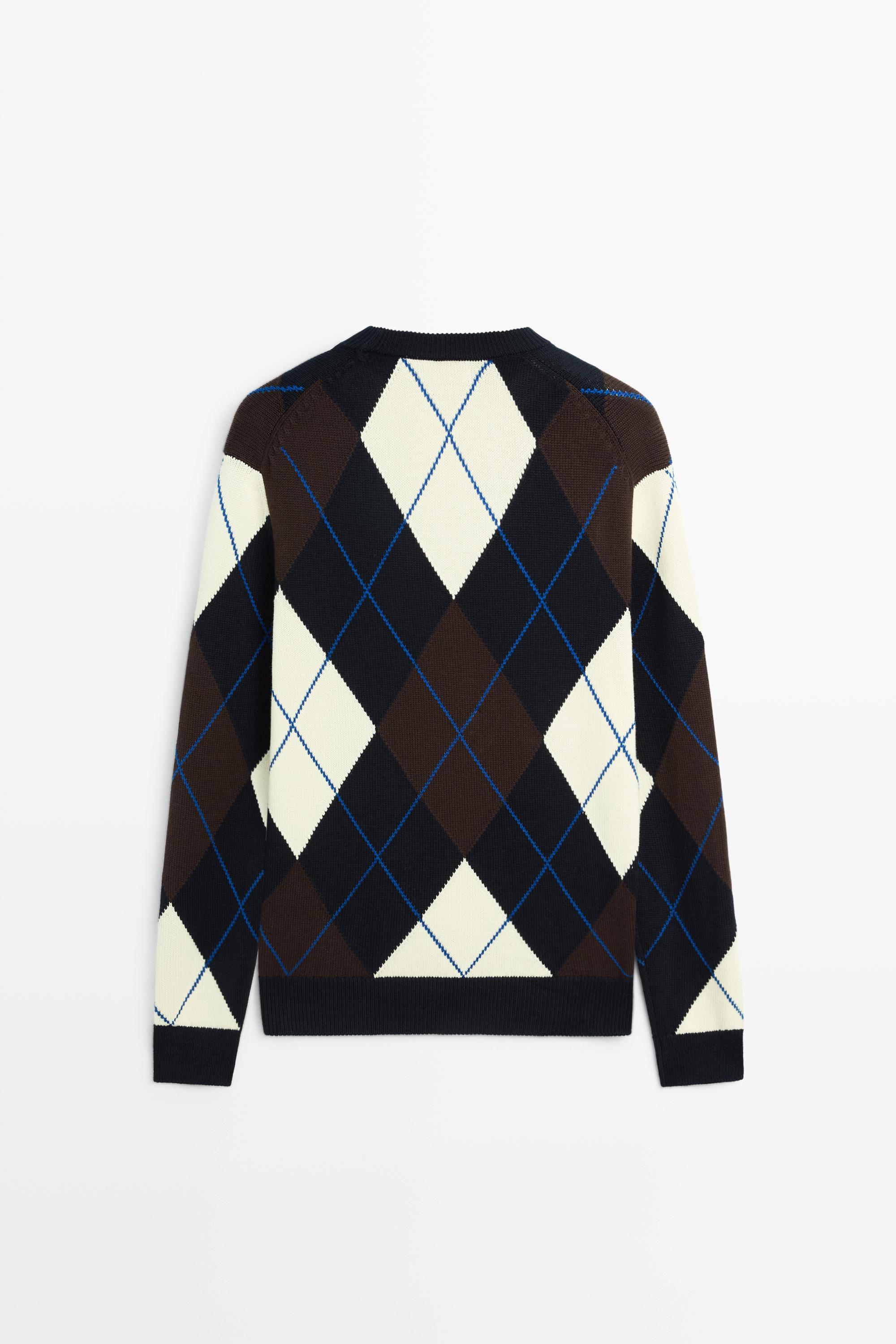 100% Cotton Argyle Knit Sweater