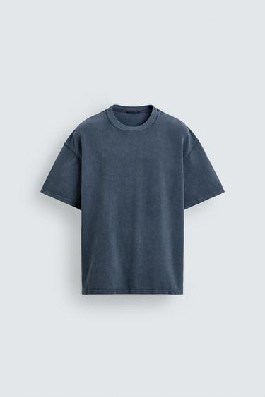 WASHED WAFFLE-KNIT T-SHIRT - Blue by Zara
