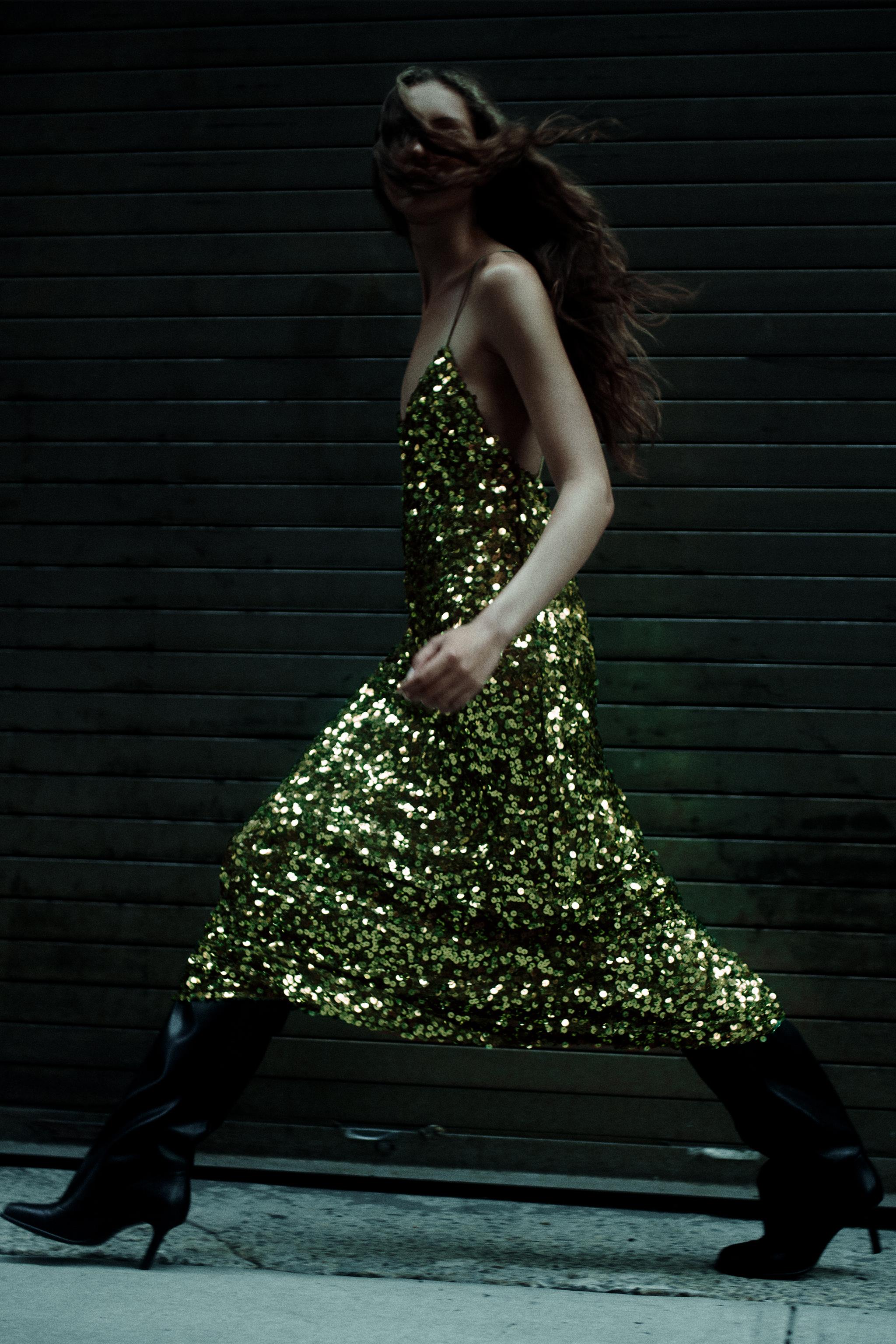 SEQUIN MIDI DRESS - Green | ZARA United States