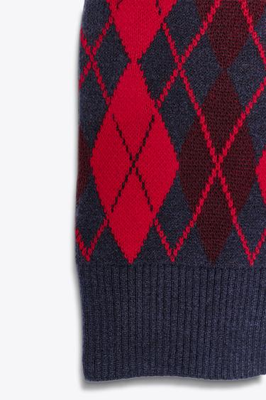ARGYLE KNIT OVERSIZE WAISTCOAT - red/navy by Zara - Image 7