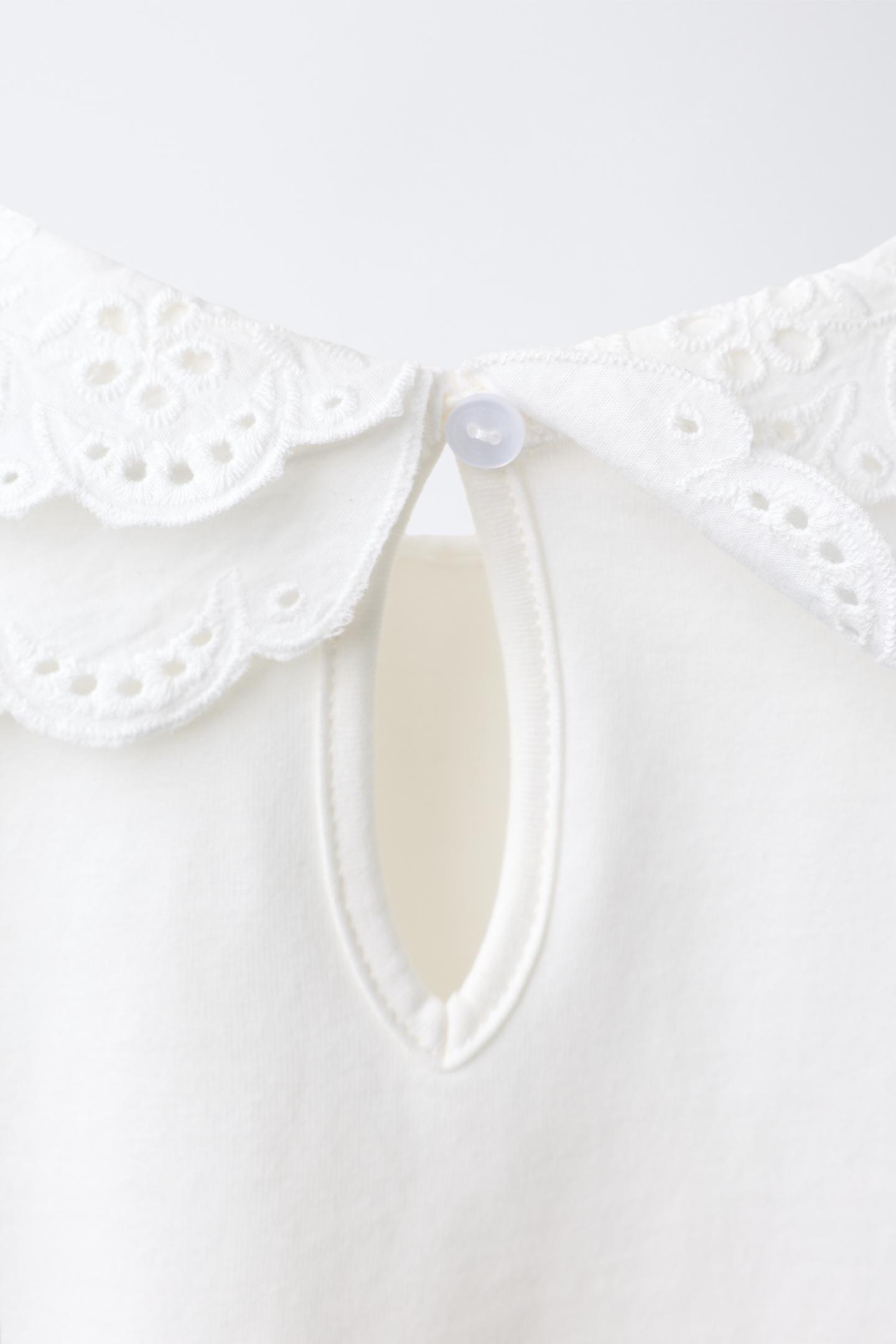 Детский топ Zara Embroidered Contrast Collar Top, цвет: Устричный белый — фото 5
