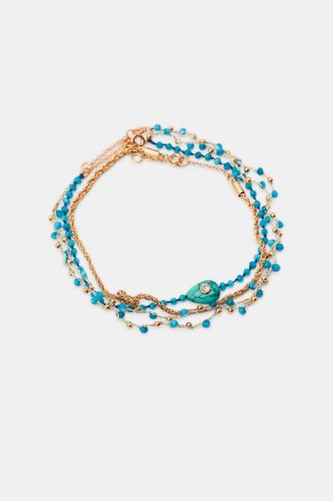 PACK OF 3 ANKLET BRACELETS WITH BEADS - Turquoise by Zara - Image 0