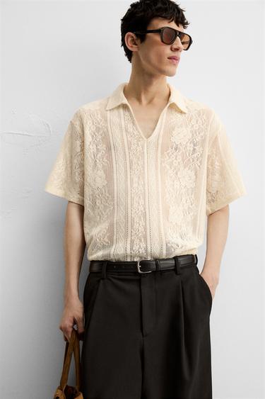 Zara JACQUARD TEXTURED POLO - Ecru