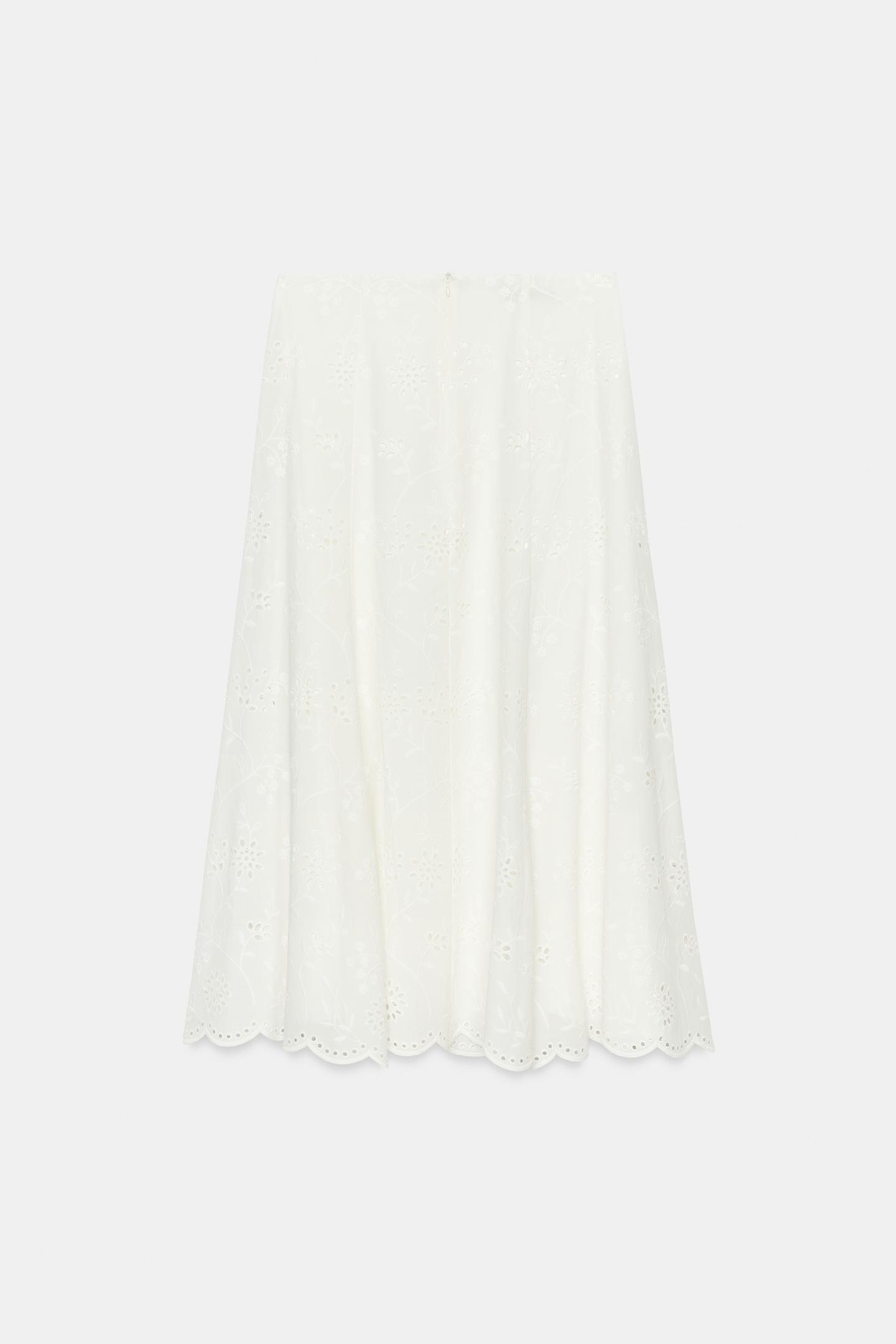 Женская юбка Zara Embroidered Eyelet MIDI, цвет: Белый — фото 8