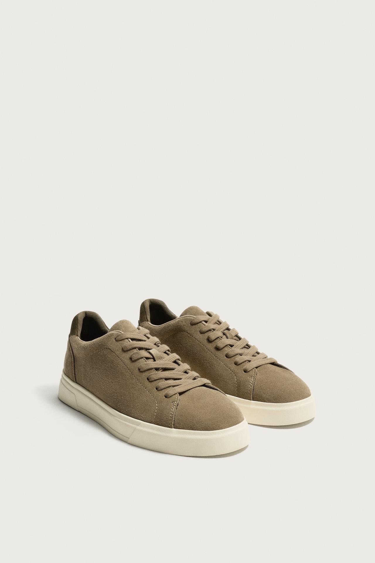 LEATHER SNEAKERS — Taupe Gray