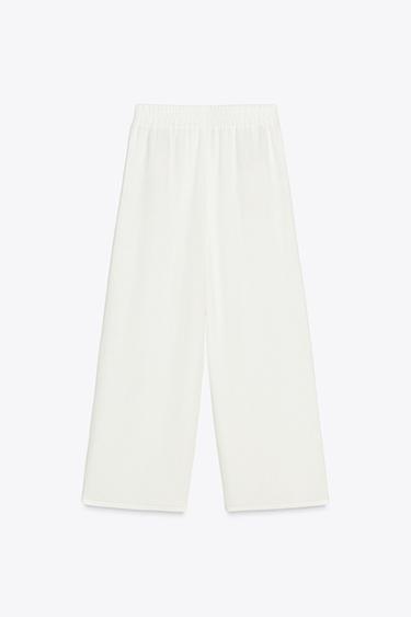 RUSTIC WIDE-LEG TROUSERS WITH RAMIE - Oyster-white by Zara - Image 6