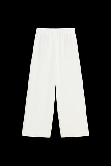 RUSTIC WIDE-LEG TROUSERS WITH RAMIE - Oyster-white by Zara