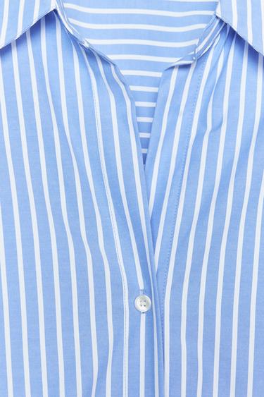 CHEMISE BASIQUE EN POPELINE - Bleu / Blanc de Zara - Image 7