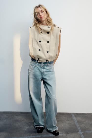 CHALECO PLIEGUES BOTONES - Beige de Zara