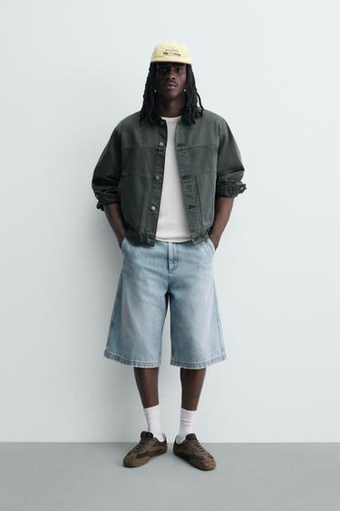 Zara WASHED JACKET WITH COMBINATION COLLAR - Bottle green - Image 0