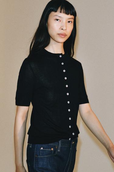GILET EN MAILLE MANCHES COURTES - Noir de Zara - Image 2