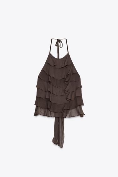 RUFFLED TOP - Brown by Zara
