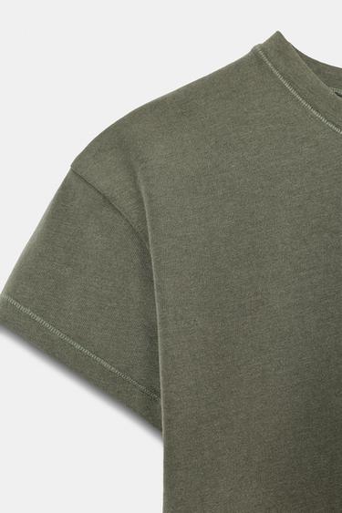 SLIM FIT SHORT SLEEVE T-SHIRT - Khaki by Zara - Image 7