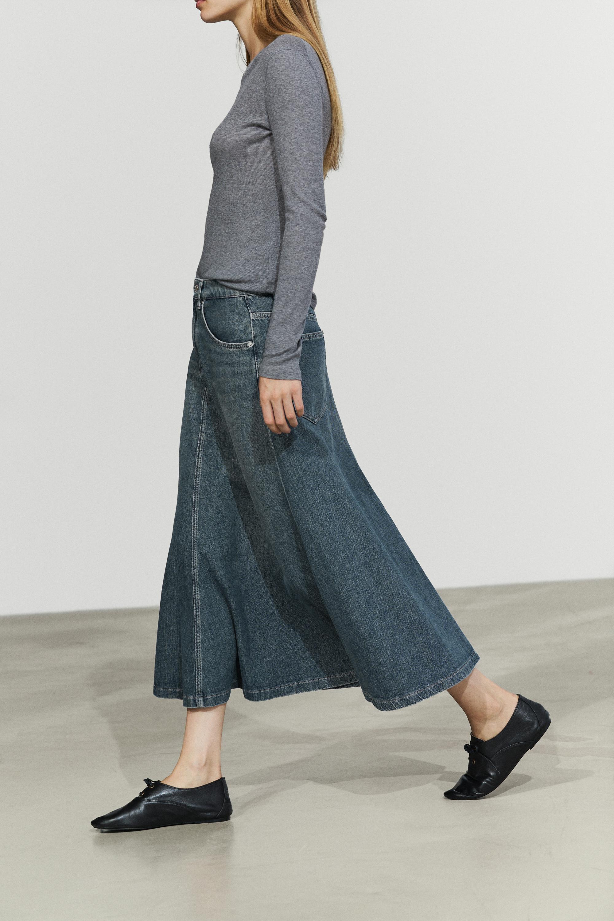 Jupe midi flare en jean