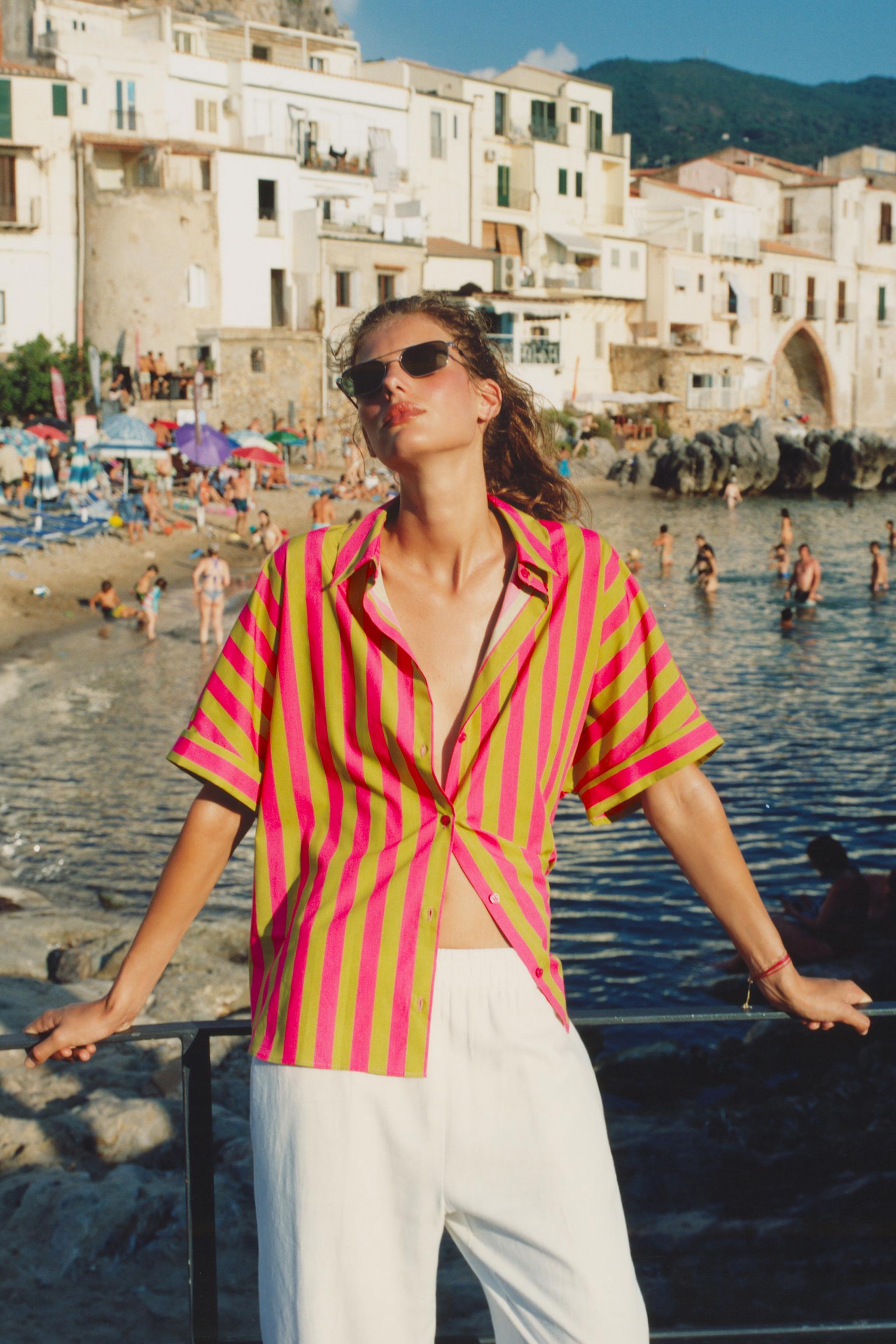 Женские рубашки Zara SHORT SLEEVE STRIPED SHIRT — фото 3