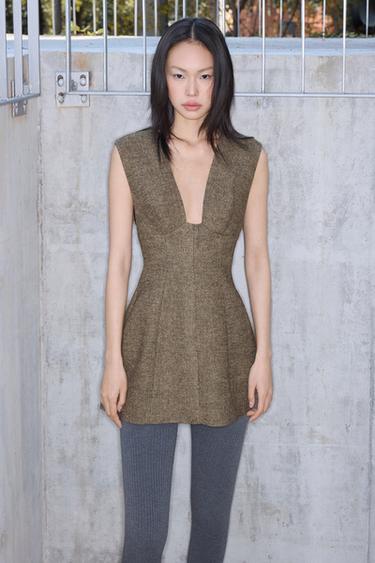 Zara 羊毛短版洋裝 - 斑紋棕色