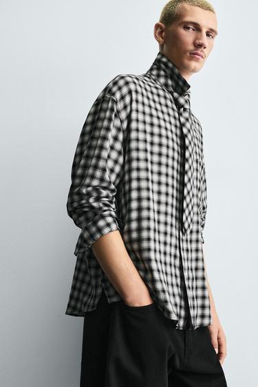 CHEMISE À CARREAUX CRAVATE COMBINÉE - Noir / Blanc de Zara - Image 5