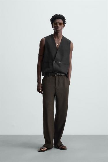 100% LINEN DOUBLE-BREASTED WAISTCOAT - Black by Zara - Image 0