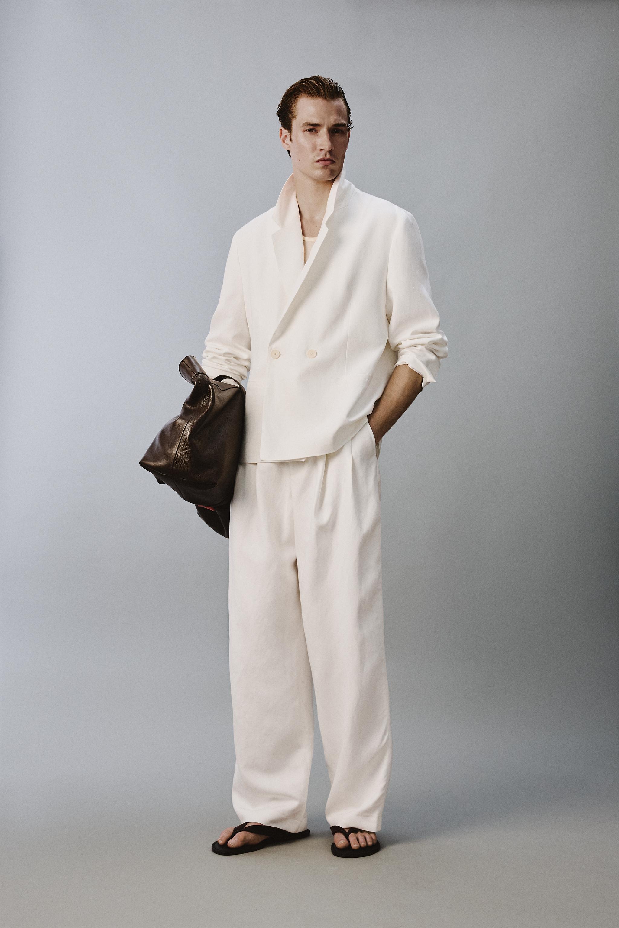 Zara - Relaxed Fit Viscose Linen Suit Pants - White - 34 (Us 34) - Man Zara - Relaxed Fit Viscose Linen Suit Pants - White - 34 (Us 34) - Man