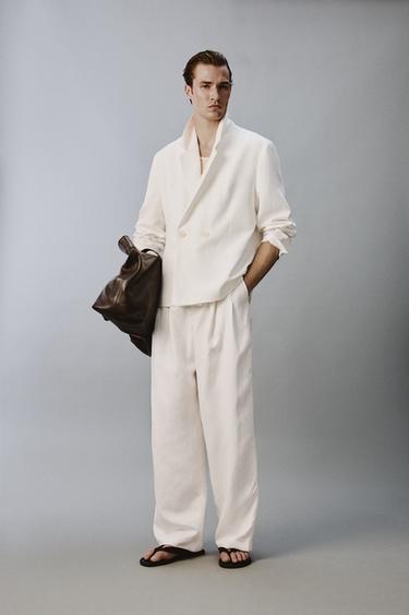 PANTALÓN RELAXED FIT TRAJE VISCOSA - LINO - Blanco de Zara