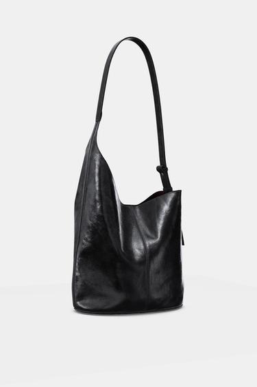 ASYMMETRIC LEATHER BUCKET BAG - Black by Zara - Image 0