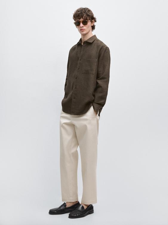 Regular fit faded linen shirt with pocket detail from Zara - $160