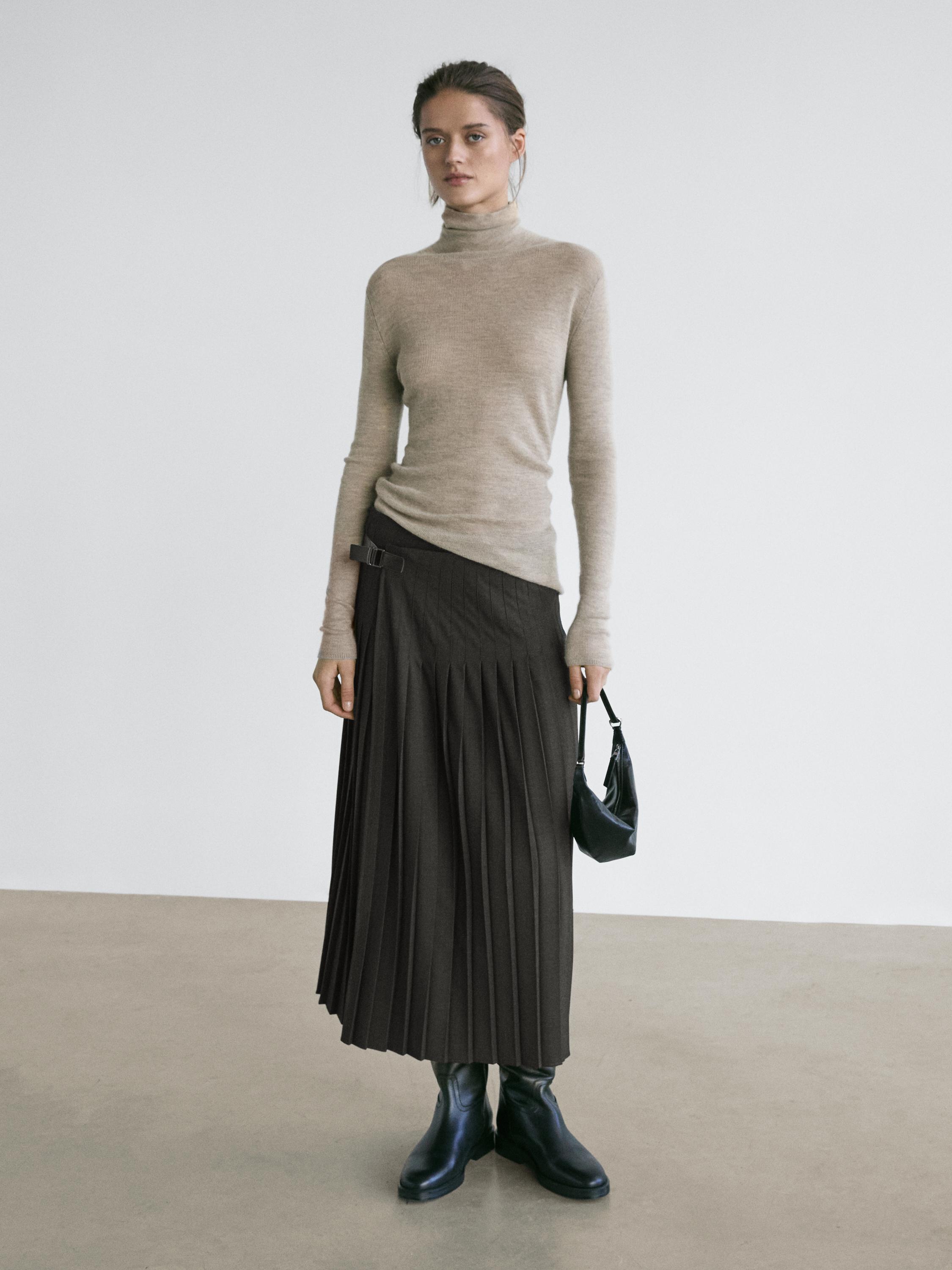 Jupe midi plissée applique