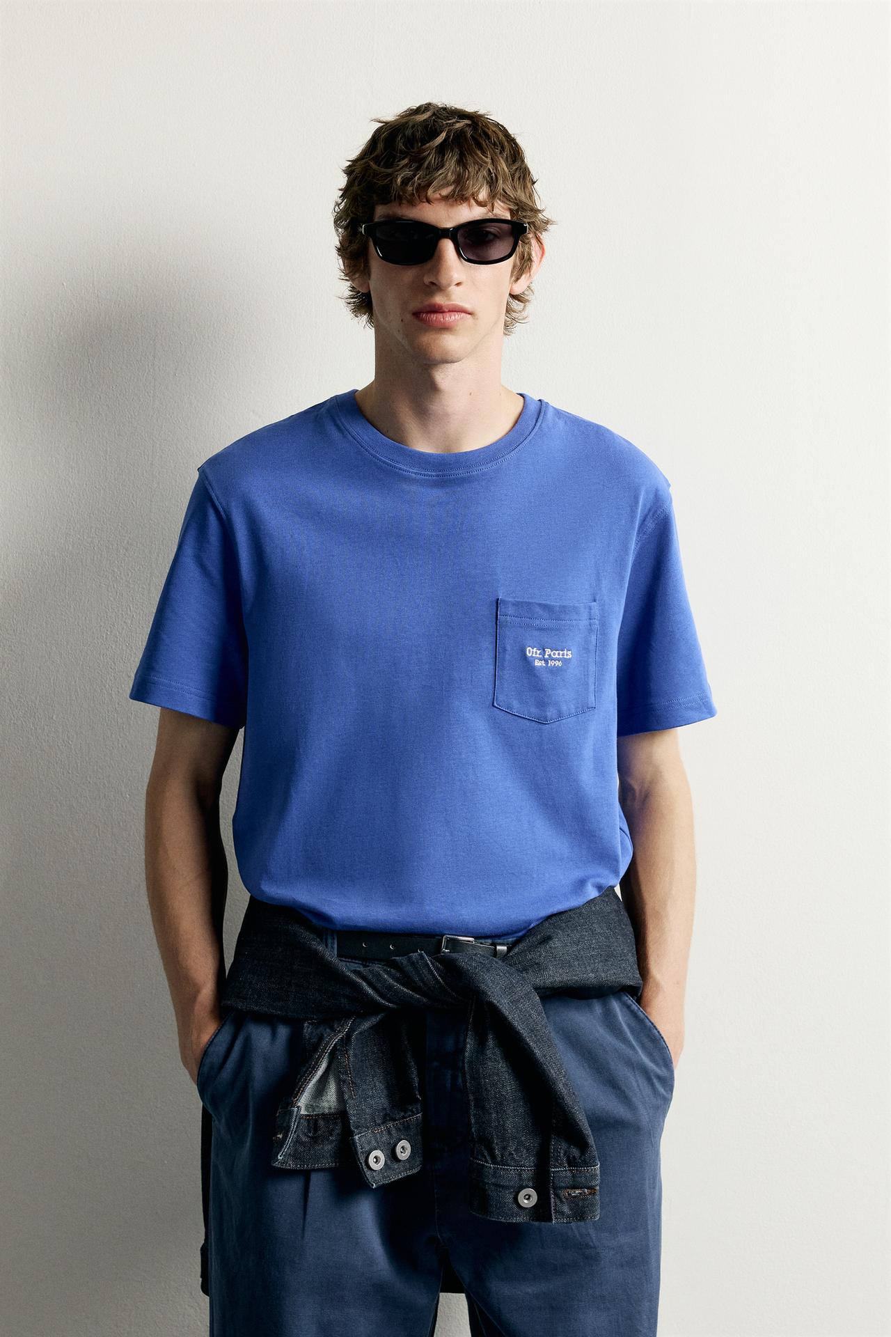 0FR. PARIS X ZARA EMBROIDERED POCKET T-SHIRT — Blue