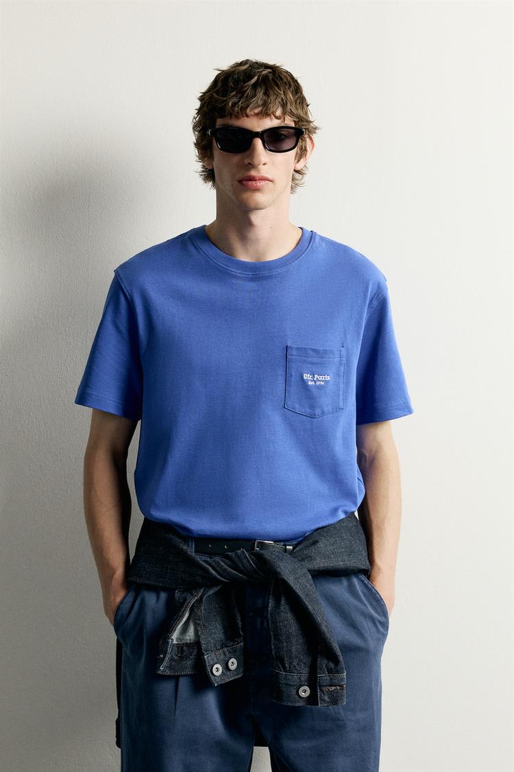 EMBROIDERED POCKET T-SHIRT 0FR. PARIS X ZARA