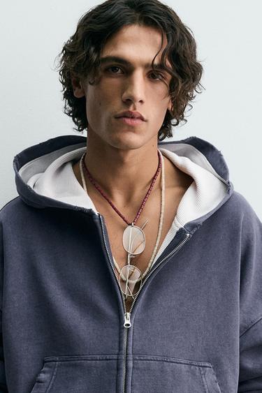 ХУДИ С КАПЮШОНОМ И ВАФЕЛЬНОЙ ТКАНИ — ЧЕРНИЛЬНО-СИНИЙ от Zara