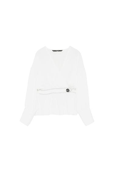 BLOUSE WITH CONTRASTING TOPSTITCHING