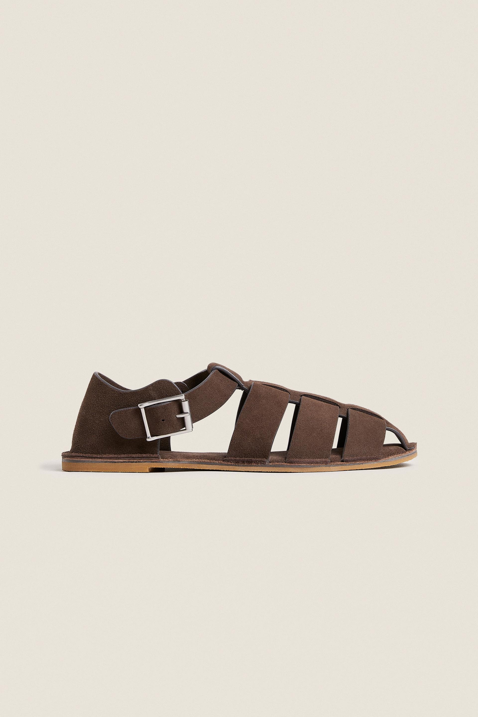 LEATHER CAGE SANDALS Brown ZARA United States