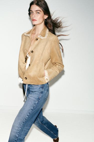 CHAQUETA EFECTO ANTE - Beige de Zara