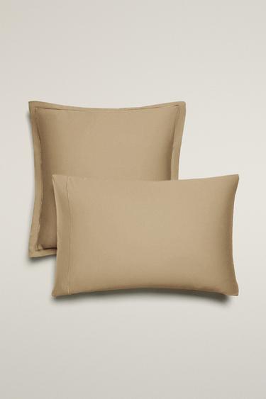 SATEEN PILLOWCASE WITH TRIM (300 THREAD COUNT) - Sand by Zara