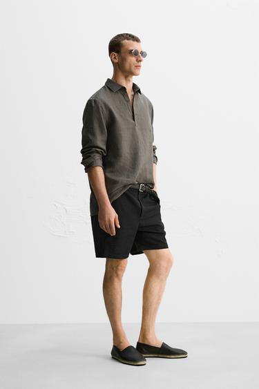 100% LINEN POLO SHIRT LIMITED EDITION - Brown / Taupe by Zara - Image 3
