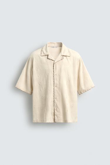 CAMISA JACQUARD GEOMÉTRICO BORDADO - Arena de Zara