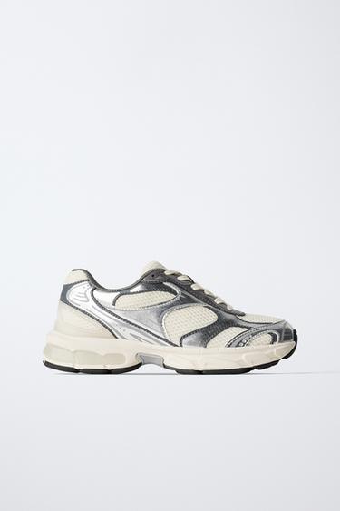 Zara MESH ATHLETIC SNEAKERS - Silver